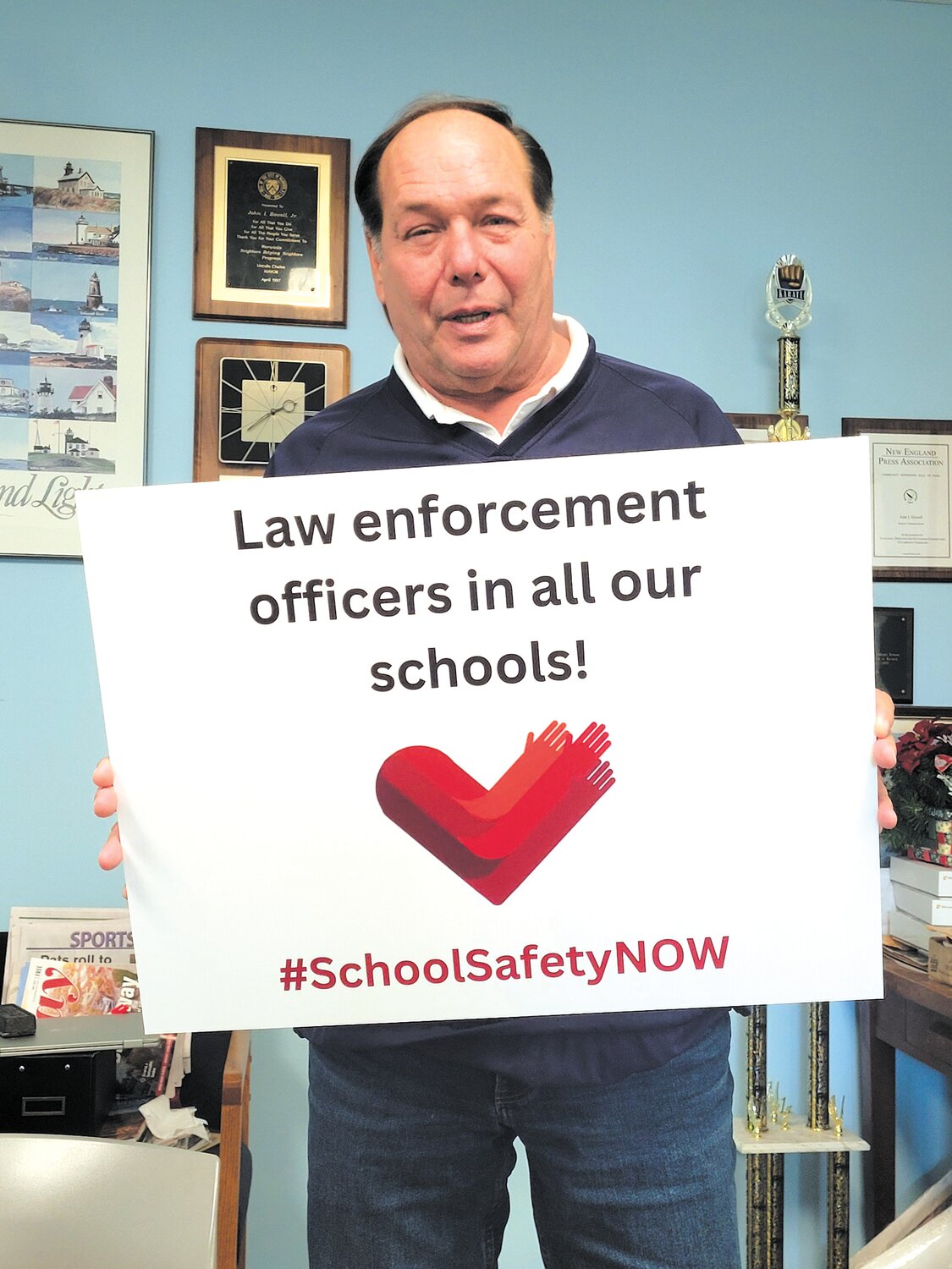NOT LATER: Grandfather and retired Warwick Police Capt. Tim Colgan has founded School Safety Now, a growing organization that aims to put an armed police officer in every Rhode Island school.